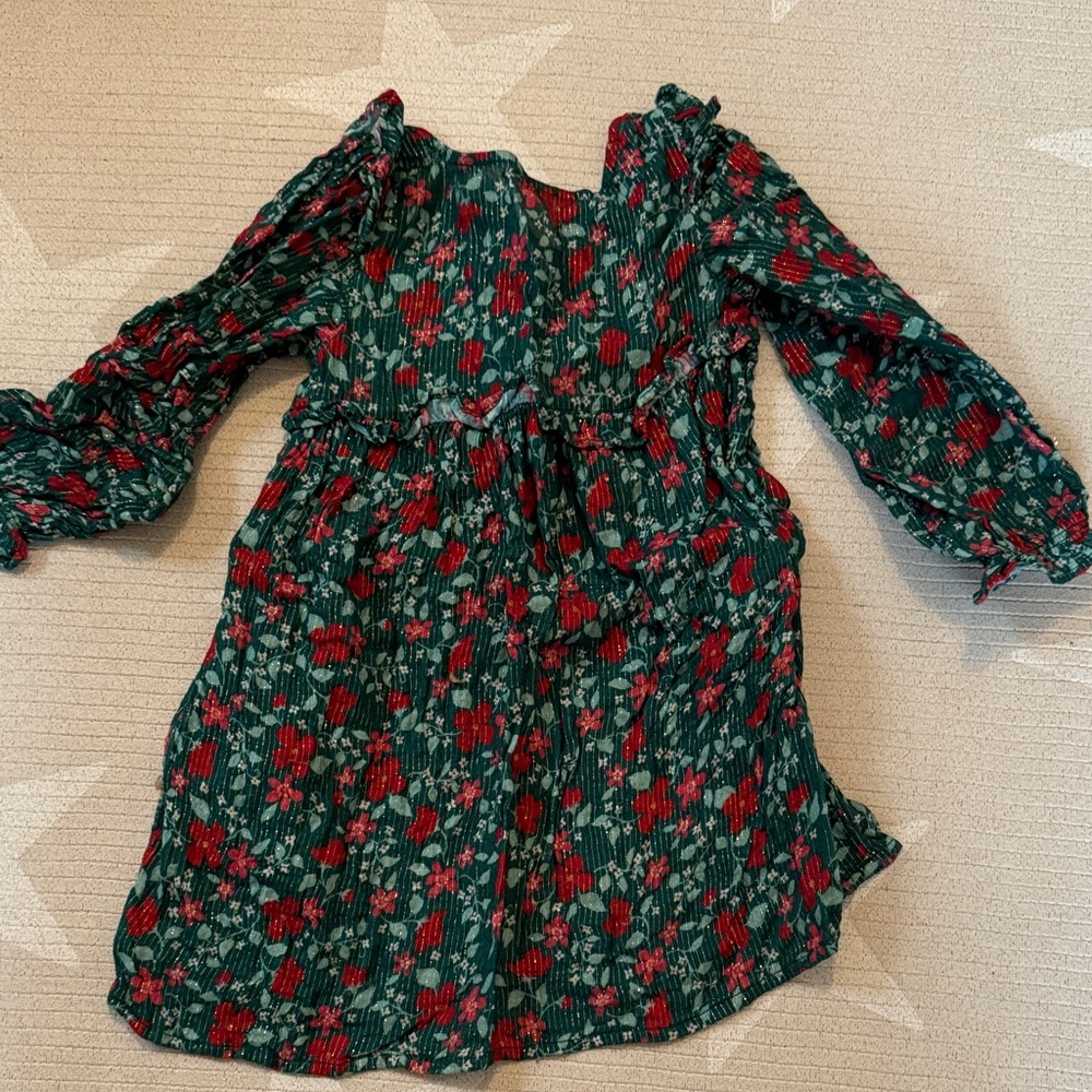 Christmas holiday Floral Green and Red Kids Dress